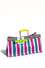 RECYCLED PLASTIC STRIPE BAG - Wide: Green x Red