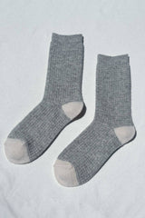 Wool Waffled Socks Denim / Stone