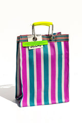 RECYCLED PLASTIC STRIPE BAG - Rectangle D15: Green x Purple