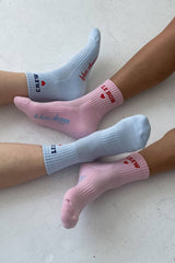Embroidered Crew Socks : STRAWBERRY MILK