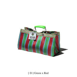 RECYCLED PLASTIC STRIPE BAG - Wide: Green x Red