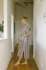 rust brown hooded maxi kaftan dress, home & loft, cotton dress, maxi dress
