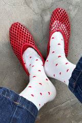 Sneaker Socks: Heart - White / Red