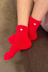 Embroidered Cloud Socks Red + Heart