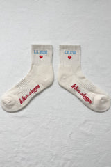 Embroidered Crew Socks : SKY BLUE