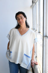 Ivory Blue Tribeca Short V Neck Tunic model by window