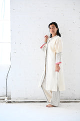 Ivory_Cherry_Tribeca_Button_LS_Kaftan_ with model leaning