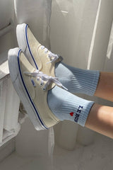 Embroidered Crew Socks : SKY BLUE