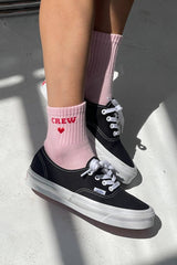 Embroidered Crew Socks : STRAWBERRY MILK