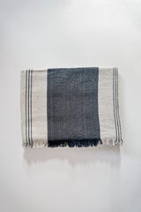 Natural Navy Striped Linen Blend Blanket