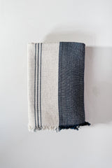 Natural Navy Striped Linen Blend Blanket