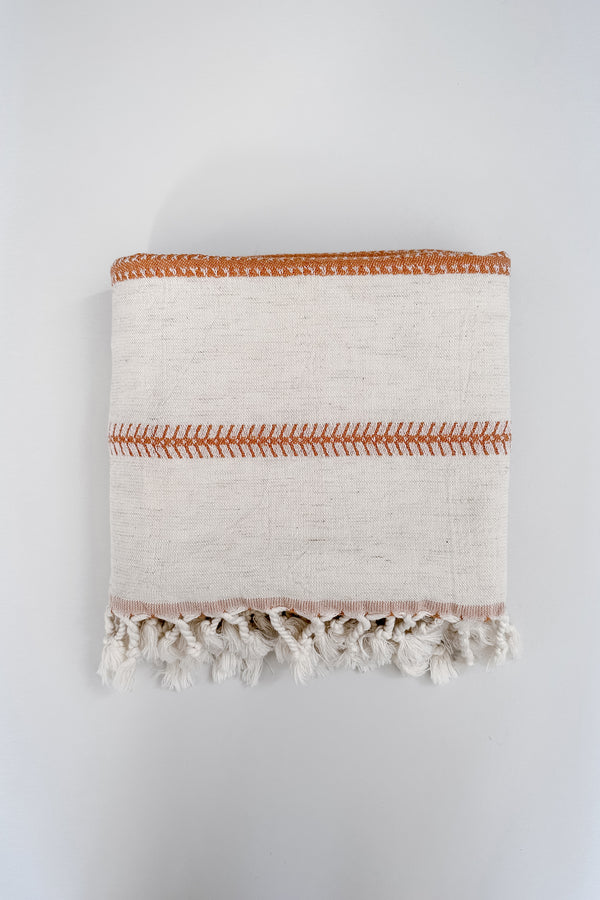 terracotta stitched blanket throw by home and loft, 100% cotton, handwoven