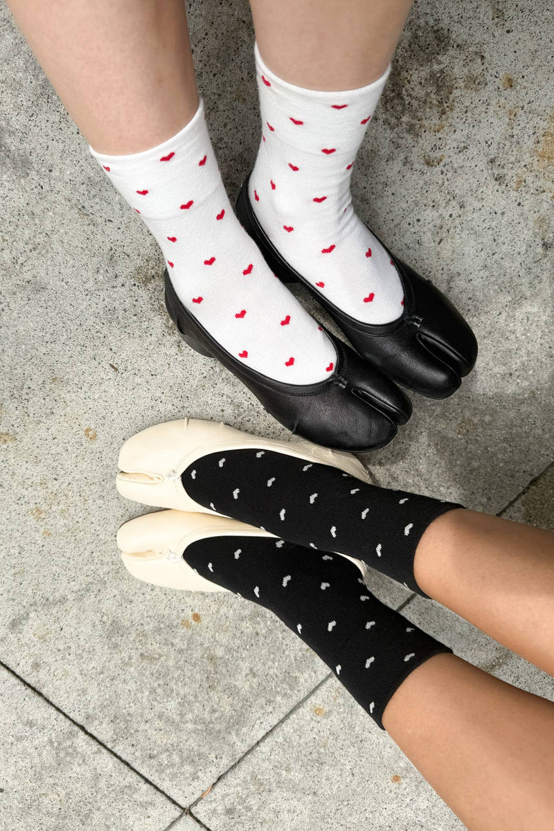Sneaker Socks: Heart - Black / Cream