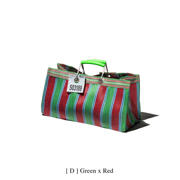 RECYCLED PLASTIC STRIPE BAG - Wide: Green x Pink