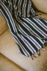 Black Purple Striped Herringbone Towel