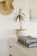 Black Purple Striped Herringbone Towel