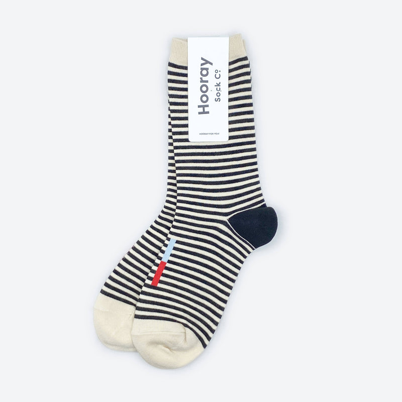 Cole Black and White Striped Crew Socks: Small (Women's 4 - 10)