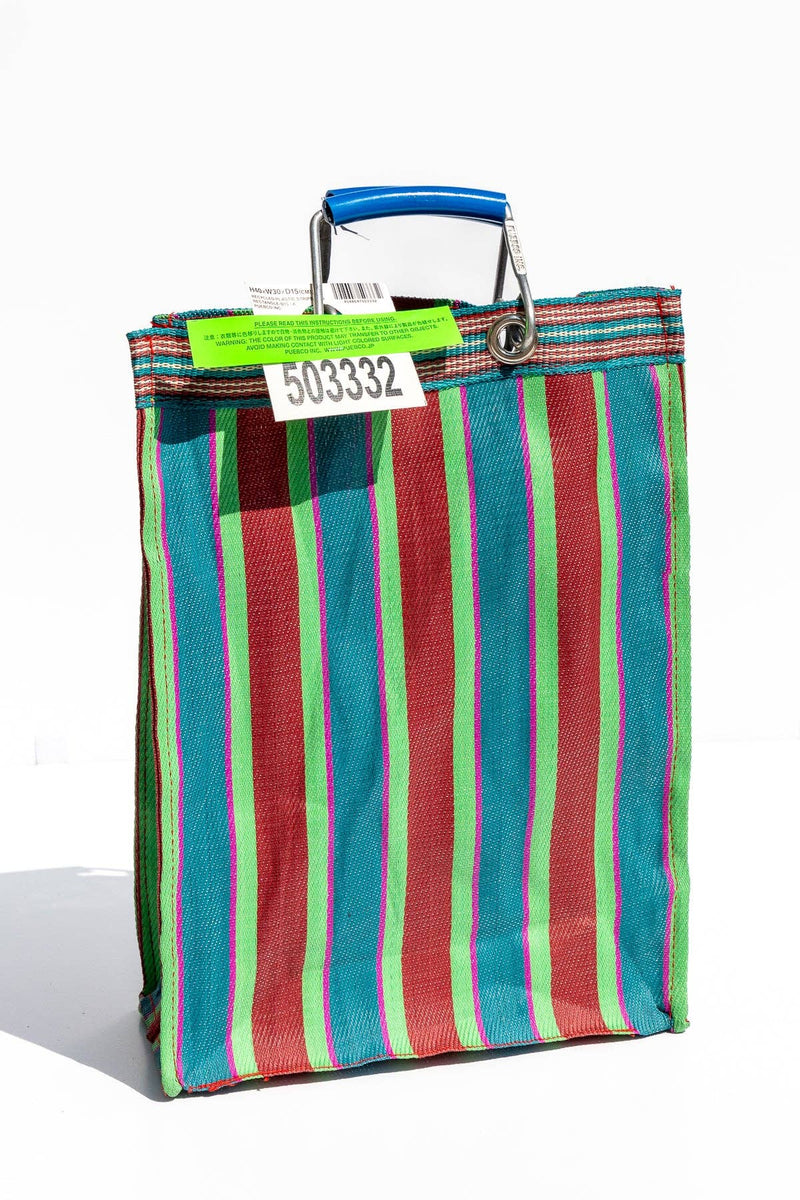 RECYCLED PLASTIC STRIPE BAG - Rectangle D15: Green x Purple