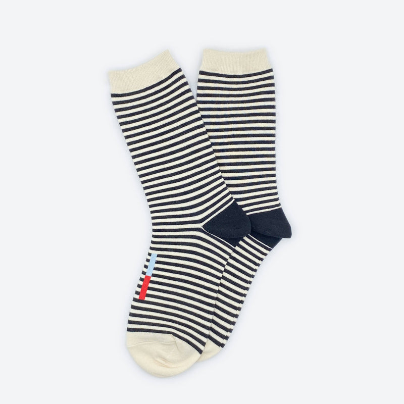 Cole Black and White Striped Crew Socks: Small (Women's 4 - 10)