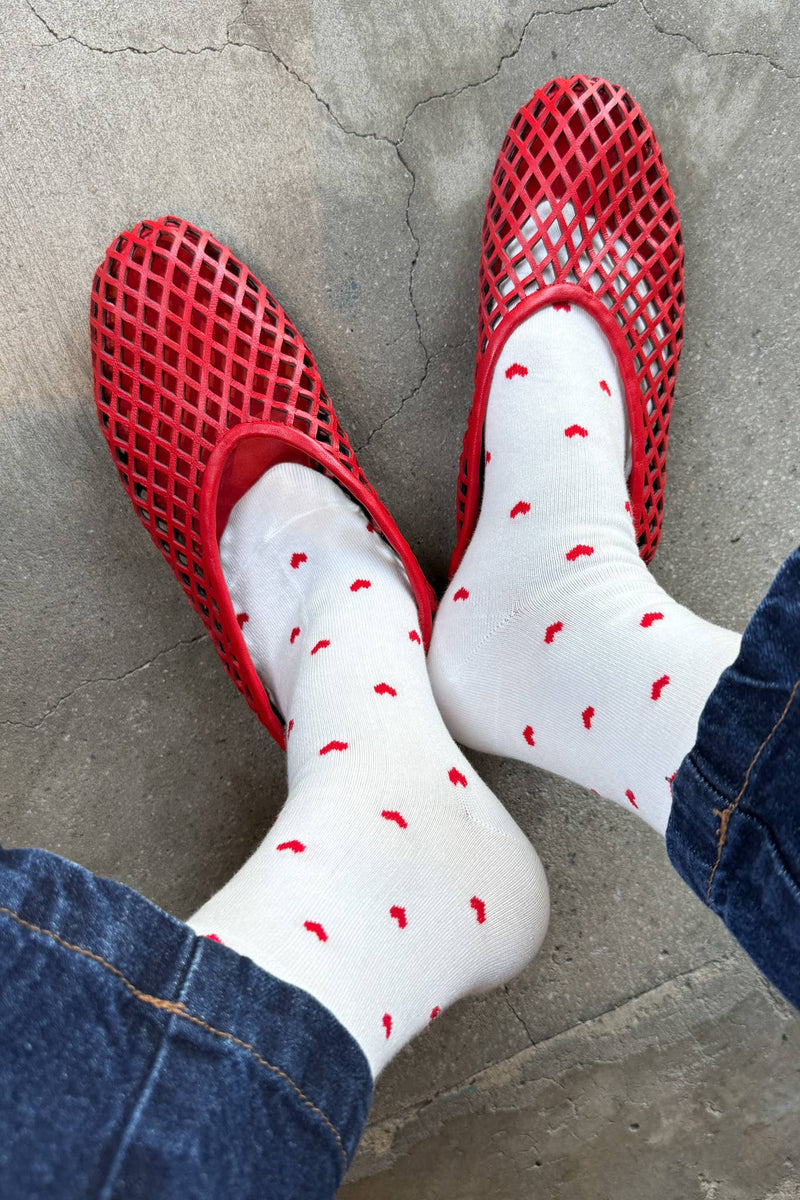 Sneaker Socks: Heart - White / Red
