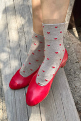 Heart Sneaker Socks : WHITE / RED