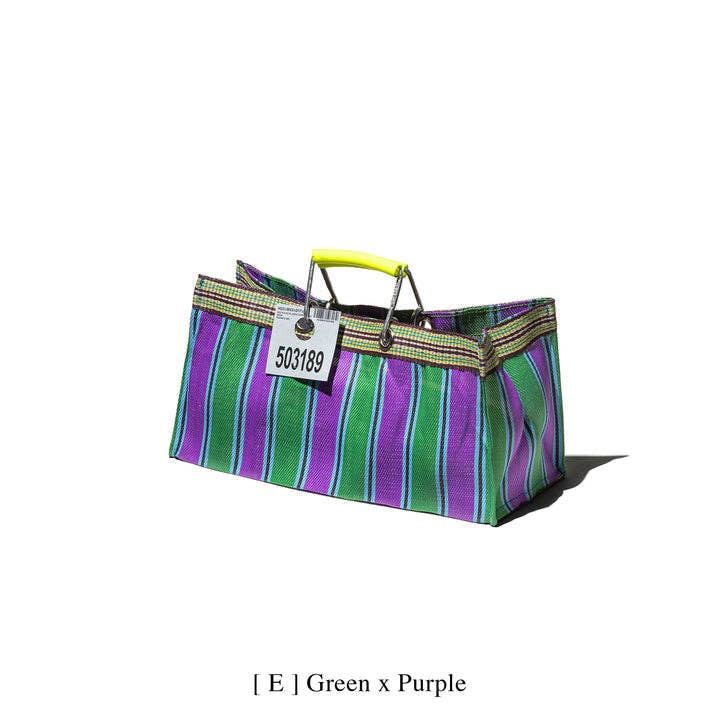 RECYCLED PLASTIC STRIPE BAG - Wide: Green x Red