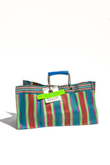 RECYCLED PLASTIC STRIPE BAG - Wide: Green x Pink