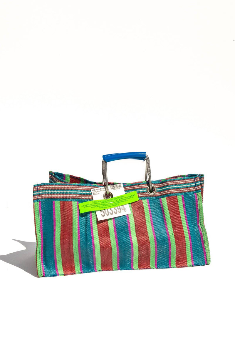 RECYCLED PLASTIC STRIPE BAG - Wide: Green x Red