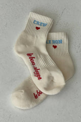 Embroidered Crew Socks : STRAWBERRY MILK