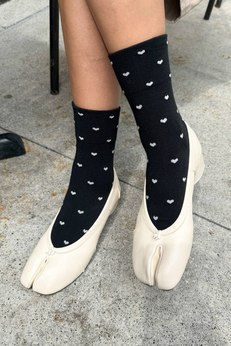 Sneaker Socks: Heart - Black / Cream