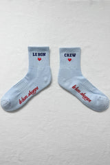 Embroidered Crew Socks : SKY BLUE