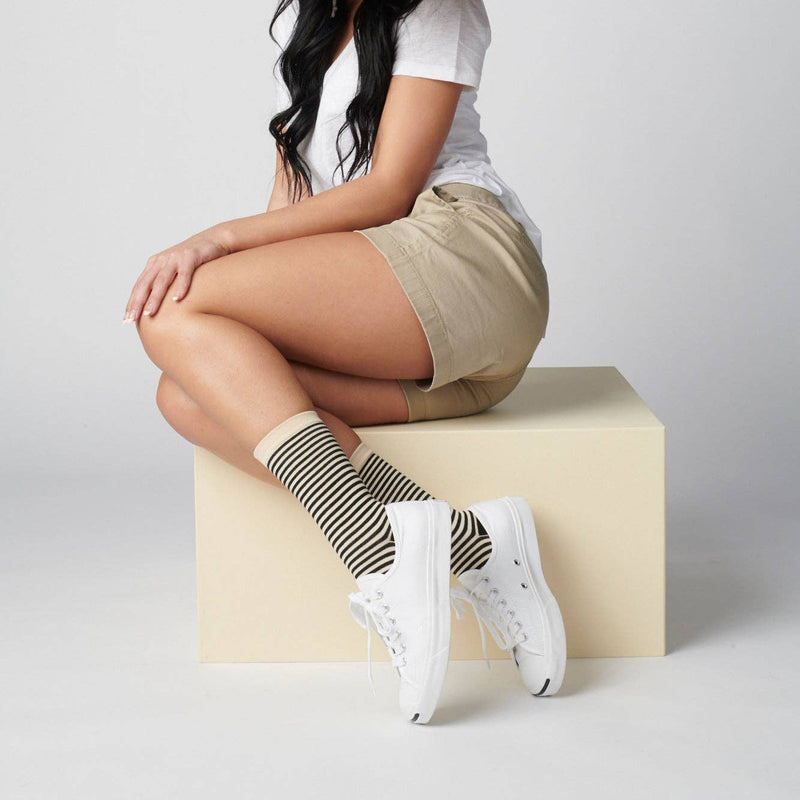 Cole Black and White Striped Crew Socks: Small (Women's 4 - 10)