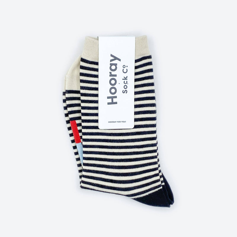 Cole Black and White Striped Crew Socks: Small (Women's 4 - 10)