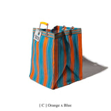 RECYCLED PLASTIC STRIPE BAG - Rectangle D30: Orange x Blue
