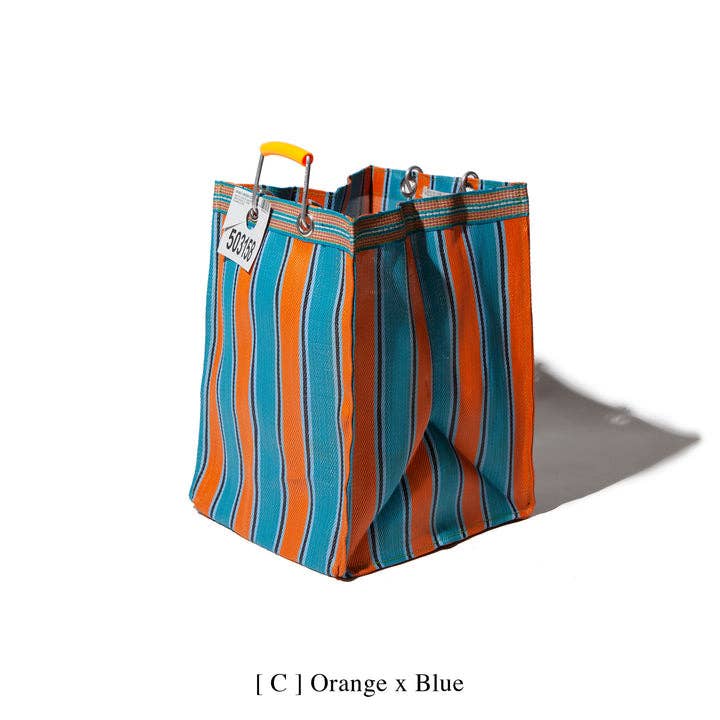 RECYCLED PLASTIC STRIPE BAG - Rectangle D30: Red x Blue
