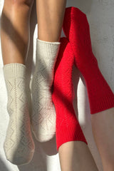 Cashmere Pointelle Socks Red