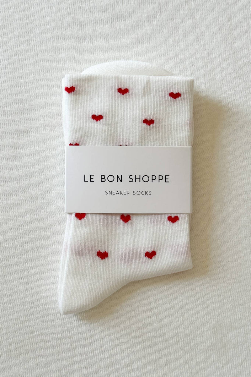 Sneaker Socks: Heart - White / Red