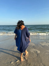 Aegean Blue Tonal V-Neck Kaftan