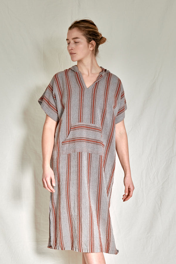 rust brown hooded maxi kaftan dress, home & loft, cotton dress, maxi dress