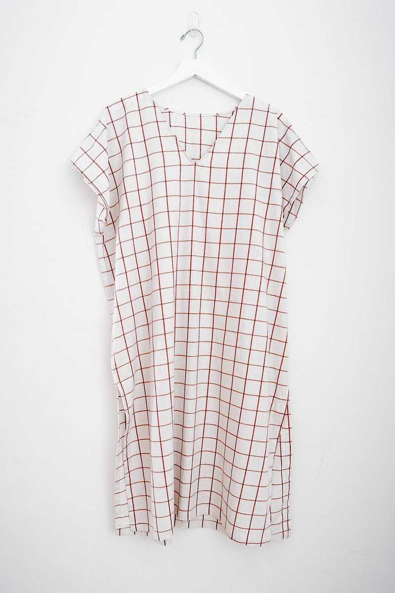 Terracotta Gingham V-Neck Kaftan
