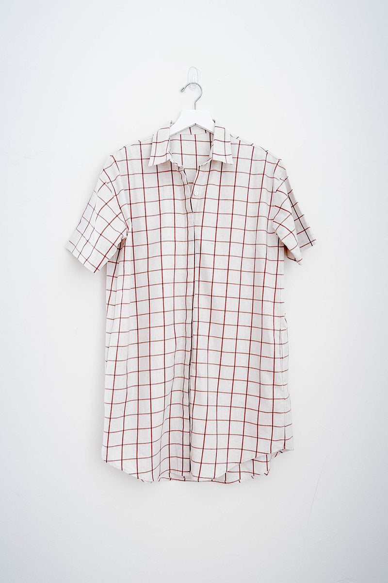 Terracotta Gingham Collared Shirt Dress