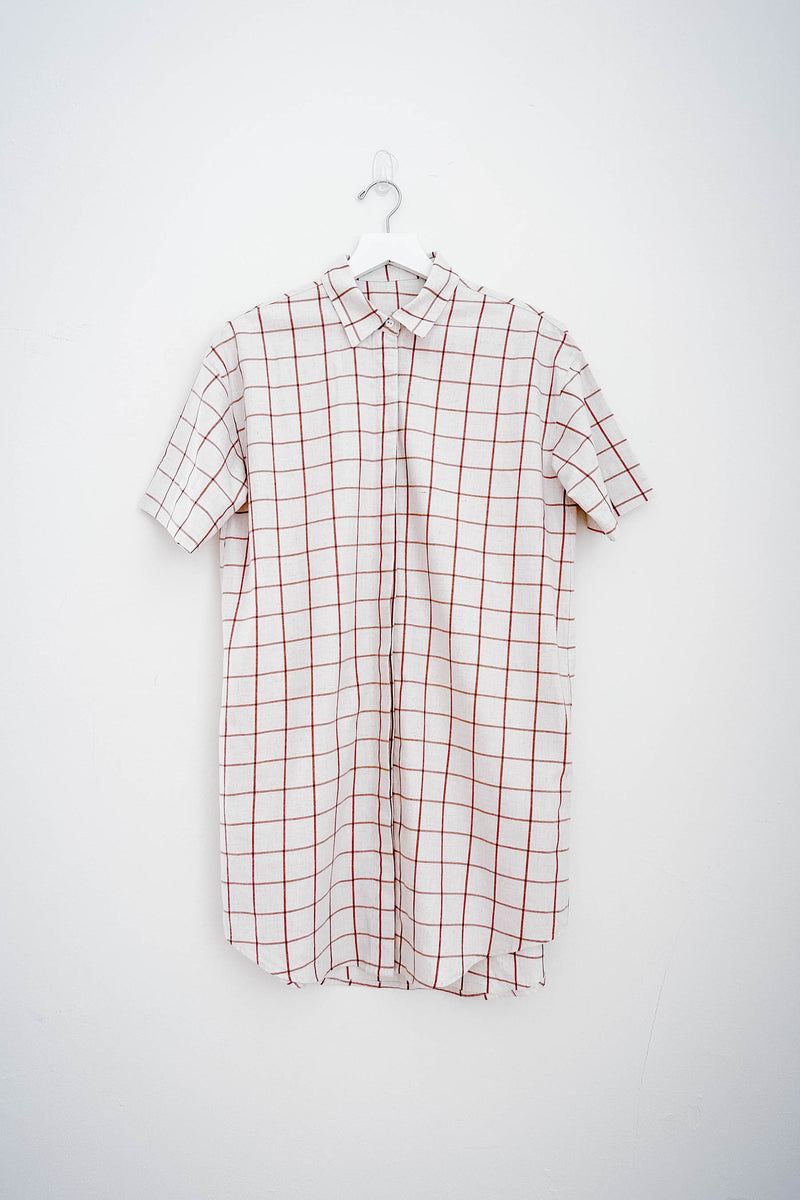 Terracotta Gingham Collared Shirt Dress
