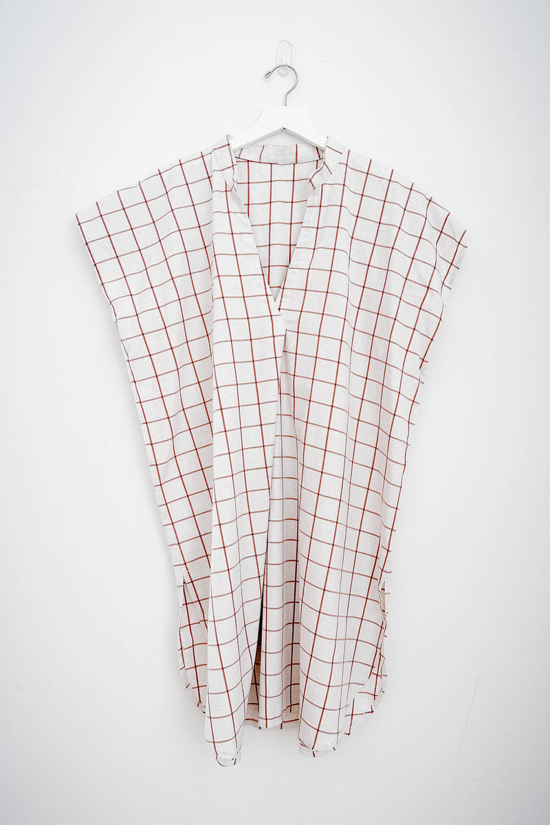 Terracotta Gingham Mock Collared Kaftan