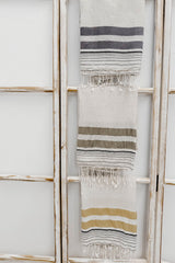 ivory and grey striped lightweight scarf by home and loft, handwoven