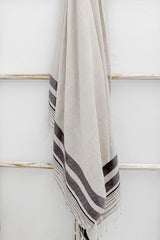 ivory and grey striped lightweight scarf by home and loft, handwoven