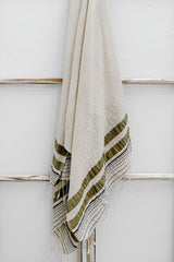 olive and ivory striped lightweight scarf by home and loft, handwoven