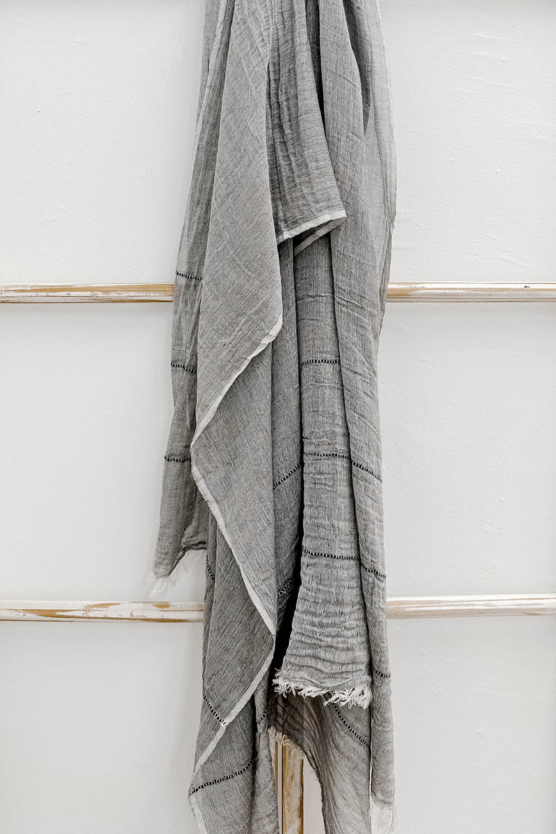 grey lined lightweight scarf by home and loft, handwoven