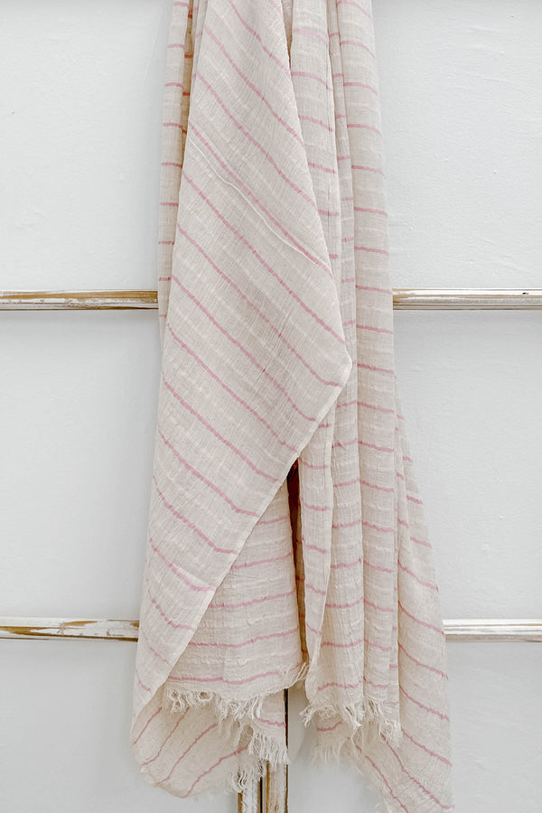 pink striped lightweight scarf by home and loft, handwoven