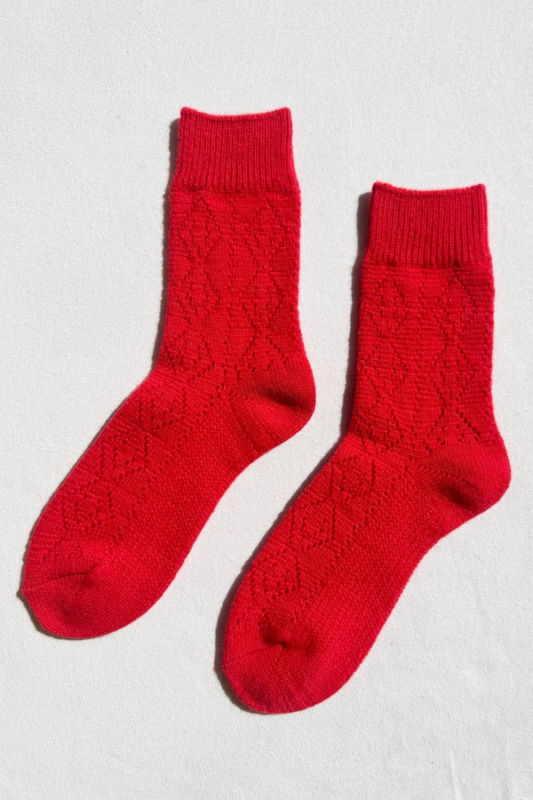 Cashmere Pointelle Socks Red