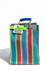 RECYCLED PLASTIC STRIPE BAG - Rectangle D30: Orange x Blue